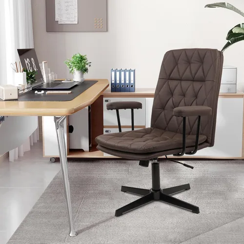 Miniatura 7 de CLATINA Silla de oficina sin ruedas, sillas de escritorio cruzadas de cuero con brazos, moderna silla de computadora con patas cruzadas, altura