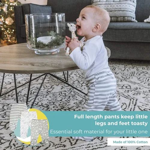 Miniatura 5 de Spasilk Paquete de 3 pantalones de algodón de poner con pies para bebés niños