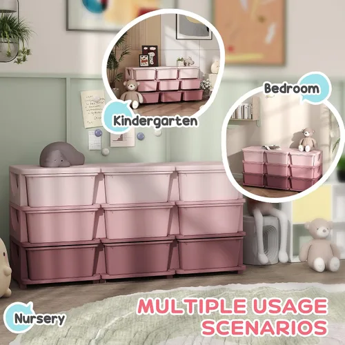 Miniatura 4 de Qaba Unidad de Almacenamiento de 3 Niveles para Niños, Organizadores de Juguetes y Almacenamiento con Cómoda de 9 Cajones para Dormitorio de Niños