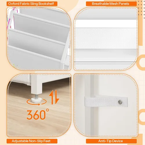 Miniatura 9 de HOOBRO Estantería para niños y organizador de almacenamiento de juguetes, almacenamiento de animales de peluche con estantería con eslinga y cajones