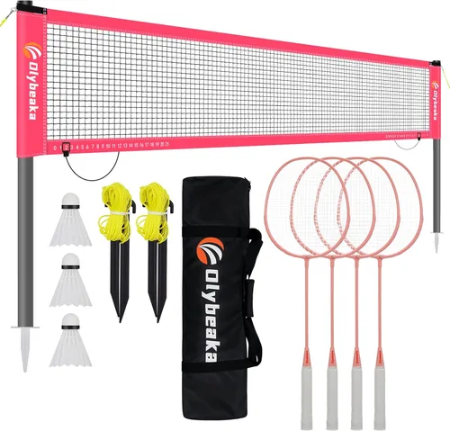 Miniatura 10 de Outdoor Baminton Net Set for Backyard, Beach, Family Games with 20 * 3ft Anti-sag Net, 4 Aluminum Badminton Rackets, 3 Shuttlecocks, Carring Bag