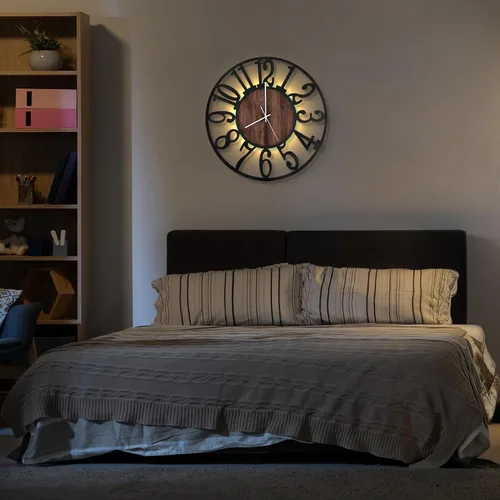 Miniatura 6 de LEIKE Relojes de pared a pilas con control remoto, luz nocturna, silencioso, sin tictac, reloj de madera grande rústico moderno para sala de estar