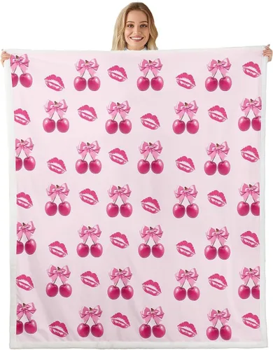 Miniatura 19 de Manta de franela con lazo rosa, manta de vellón con lazo en acuarela para decoración del hogar, sofá, sofá, manta de forro polar kawaii de dibujos