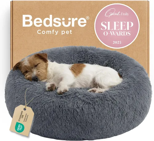 Miniatura 21 de Bedsure - Cama relajante para perro mediano, lavable, tipo dona, cama para gato, antideslizante, redonda, afelpada, mullida, de piel sintética