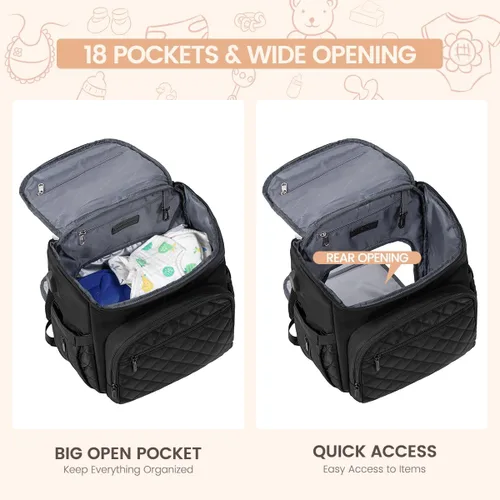 Miniatura 3 de LOVEVOOK Mochila para Pañales de Gran Capacidad con Cambiador Portátil, Mochila de Viaje Multifunción para Bebé Negro