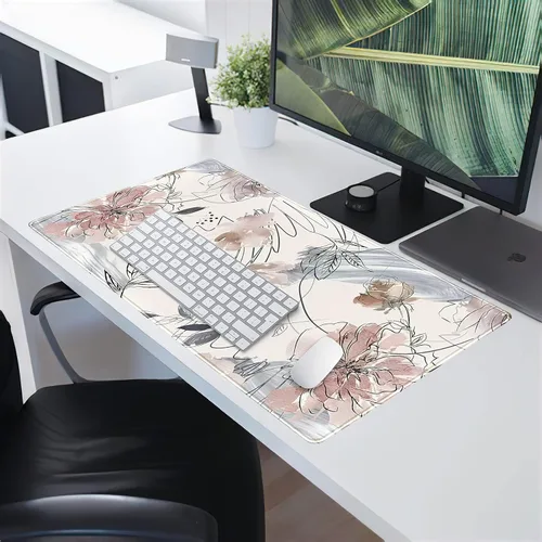 Miniatura 6 de Tapete de escritorio, diseño de flores pintadas a mano con diseño de abstracción (31.5 x 15.75 pulgadas), bonita alfombrilla de mouse grande