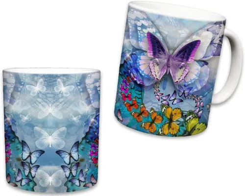 Sweet Gisele - Taza de mariposa - Recuerdo de taza de café de cerámica - Diseño colorido - Mariposas monarca gráficas 3D - Hermosos detalles de