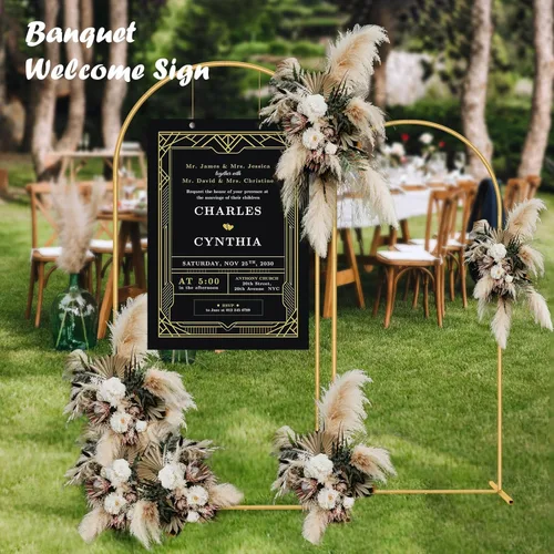 Miniatura 6 de Soporte de telón de fondo de arco de metal de 7.2 pies + 6 pies, juego de 2 soportes de fondo de arco dorado para fiestas, bodas, ceremonias, baby