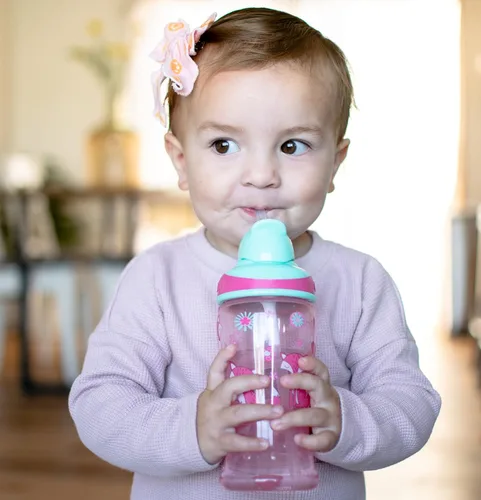 Miniatura 3 de Nuby 2pkThirsty Kids Flip-it - Taza de refuerzo impresa con popote fino y suave, 12 onzas, más de 18 meses, el paquete de 2 unidades puede variar
