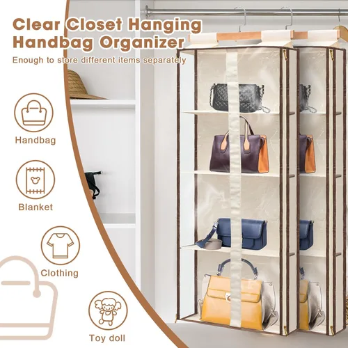Miniatura 6 de Silkfly Paquete de 2 organizadores colgantes para colgar bolsos para armario, colgador de almacenamiento transparente con soporte de cremallera
