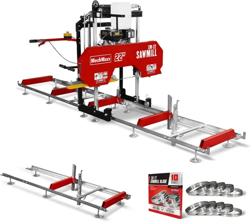 Miniatura 29 de MechMaxx Aserradero portátil de 18'', motor de gasolina DUCAR 212cc 7HP, ancho de tablero de 15'' y grosor de tablero de 7'', longitud de pista
