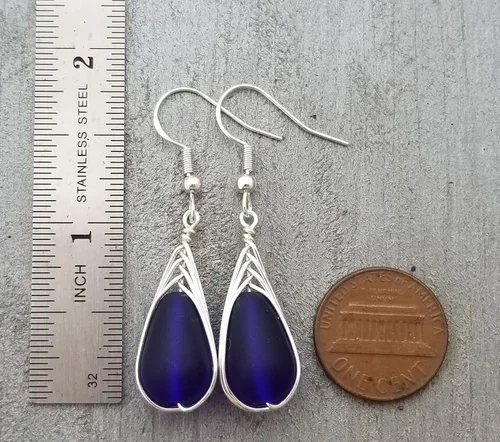 Miniatura 3 de Yinahawaii Handmade Sea Glass Earrings, Hawaiian Jewelry, Wire Braided Earrings Teardrop Earrings, Beach Jewelry Sea Glass Jewelry For Women Cobalt