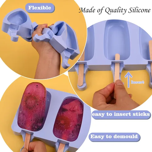 Miniatura 3 de WMKGG Juego de moldes de silicona para paletas, 2 piezas de moldes para helado con 50 palitos de madera para pastelitos, paletas de hielo, Azul