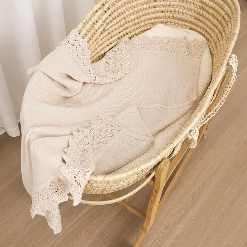 Miniatura 4 de Hadetoto Manta de bebé de 31 x 40 pulgadas, manta de punto de algodón suave para niños recién nacidos, cuna, guardería (beige)