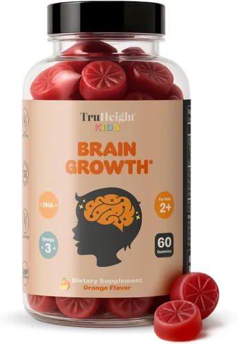 TruHeight Gomitas de crecimiento cerebral para niños (naranja, a partir de 2 años) vitaminas naturales para niños y adolescentes - Gomitas de Omega