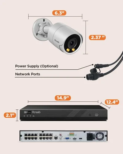 Miniatura 7 de Sistema de cámara de seguridad de 16 canales PANOOB 4K para uso comercial, NVR PoE 4K 16CH HDD 4TB, 16x cámaras IP al aire libre con cable 8MP