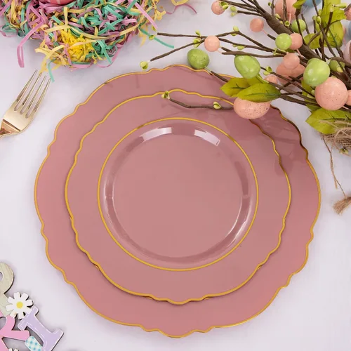 Miniatura 3 de NERVURE - 102 platos de plástico dorados, diseño de cristal transparente, desechables, para fiestas de boda; incluye 51 platos de plástico para cena