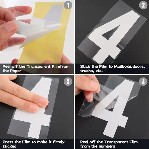 Miniatura 6 de Número de buzón reflectante para exterior, 4 juegos de 2 pulgadas de vinilo impermeable, pegatinas blancas para números de buzón, números