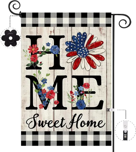 Miniatura 14 de ORTIGIA Home Sweet Home - Bandera de jardín de magnolia de doble cara de 12.5 x 18 pulgadas, para primavera y verano, a cuadros, pequeña bandera