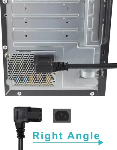 Miniatura 5 de Cable de alimentación de 90 grados, IEC de ángulo recto de 2 pies, fuente de alimentación universal para PC, 16 AWG, NEMA 5-15P negro tipo ángulo a