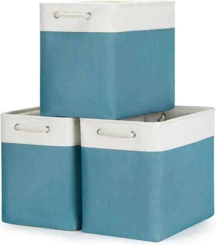 Miniatura 15 de Bidtakay Cestas de almacenamiento de tela con asas [paquete de 2] organizador de lona grande de 16 x 11.8 x 11.8 pulgadas, canastas altas plegables