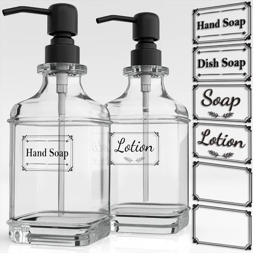 GLADPURE - Paquete de 2 dispensadores de jabón, 18 onzas de capacidad, dispensadores de manos de vidrio grueso de diseño antiguo; con bomba de acero