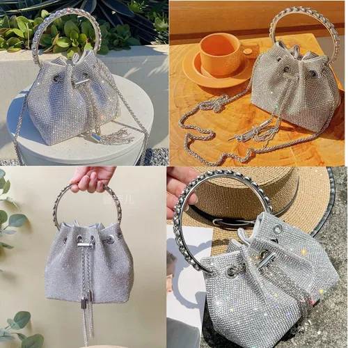 Miniatura 2 de Bolso de noche con diamantes brillantes para mujer, bolso de mano con diamantes de imitación para fiesta, baile de graduación, cóctel