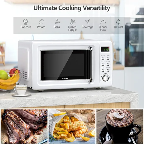 Miniatura 3 de COSTWAY horno microondas retro para encimera, 0.7 pies cúbicos, 700 vatios, alta eficiencia energética, 5 niveles de potencia, función de inicio