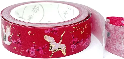 Miniatura 5 de allydrew Cinta adhesiva Washi de lámina dorada poética, 0.591 in x 16.4 ft, grúas en rojo