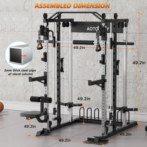 Miniatura 7 de Smith - Estante para sentadillas de entrenamiento de fuerza con barra Smith, jaula de potencia con sistemas de extracción LAT, máquina cruzada