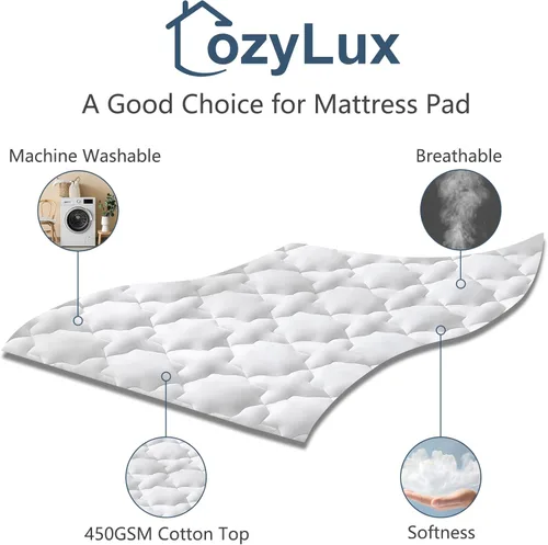 Miniatura 3 de CozyLux Cubrecolchón tamaño individual, acolchado de algodón refrescante de 450 GSM, bolsillo extra profundo para 8-21 pulgadas, certificado