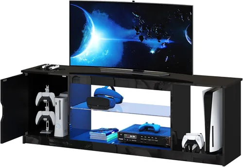 Miniatura 8 de Bestier Soporte de TV LED de 57 pulgadas para televisores de 55/60/65 pulgadas, centro de entretenimiento para juegos con luces RGB, estantes