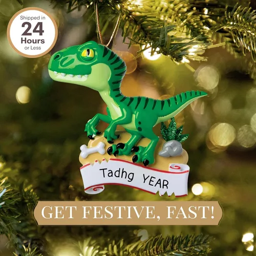 Miniatura 2 de Adorno de dinosaurio verde personalizado 2025 Personalización gratuita las 24 horas Adornos de Navidad para niños grabados con láser para árbol