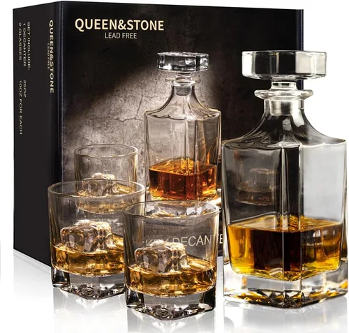 Miniatura 8 de Juego de decantador de whisky cuadrado de 23Oz con 2 vasos en caja, juego de decantador para licor de scotch, juego de decantadores de vino y whisky
