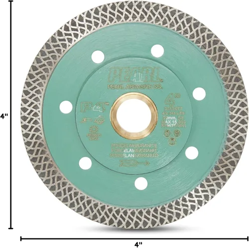 Miniatura 9 de PEARL ABRASIVE CO. Hoja de porcelana turbo de malla fina P4 de 4" 5/8"-20mm-7/8 con 4 agujeros