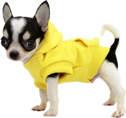 Miniatura 2 de LOPHIPETS Sudaderas con capucha de algodón para perros pequeños, chihuahua, ropa para cachorros, abrigo para clima frío, color amarillo, XS