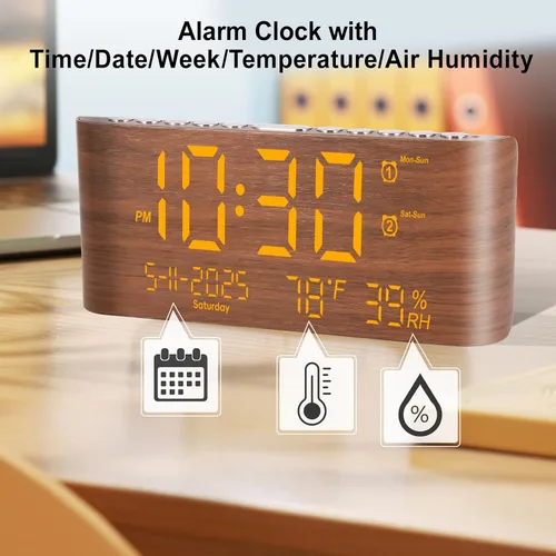 Miniatura 2 de PPLEE Reloj despertador digital de 8.7 pulgadas para dormitorio, reloj digital con día de la semana, mes, año, humedad y temperatura, brillo