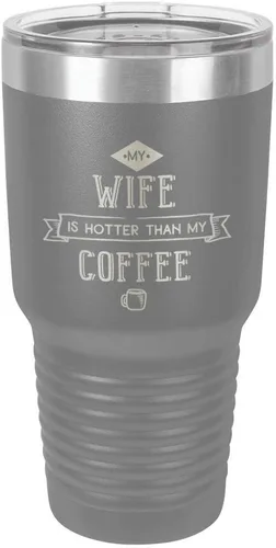 Miniatura 17 de Taza de viaje de acero inoxidable con popote y tapa superior deslizante My Wife Is Hot Than My Coffee Black de 30 onzas