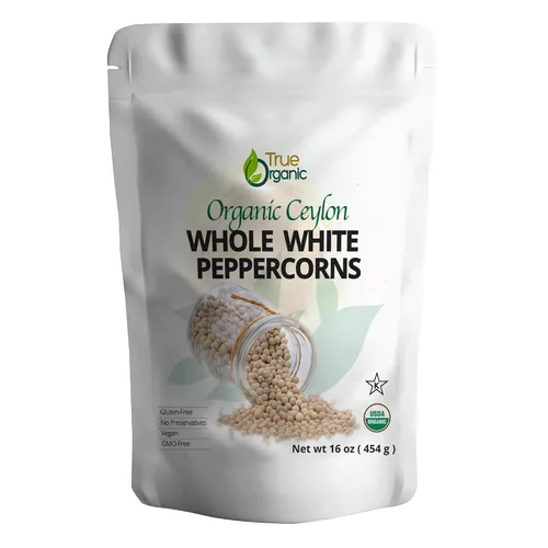 True Organic Granos de pimienta blanca entera de 16 onzas | Pimienta orgánica USDA | Granos de pimienta orgánica 100% pura | Certificado Kosher |