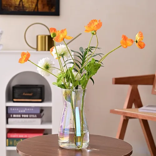 Miniatura 2 de Floreros de cristal iridiscente de 8 pulgadas para centro de mesa, decoración de escritorio interior del hogar, jarrón moderno estilo bohemio