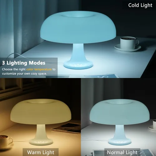 Miniatura 3 de Lámpara de mesa con forma de hongo en forma de dona, regulable, retro de los años 70, luz moderna de mediados de siglo con 3 modos de iluminación