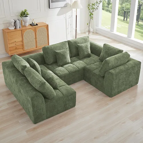 Miniatura 39 de Sofás modulares deshuesados de 140 pulgadas para sala de estar, sofá modular modular de nube comprimida, sofá moderno en forma de U de 9 plazas Gris