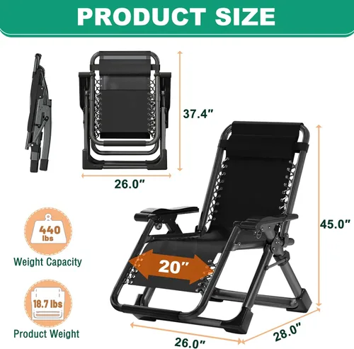 Miniatura 2 de LILYPELLE Silla de Gravedad Cero, Sillón Reclinable Premium para Césped Plegable Portátil Chaise Lounge con Cojín Desmontable, Reposacabezas