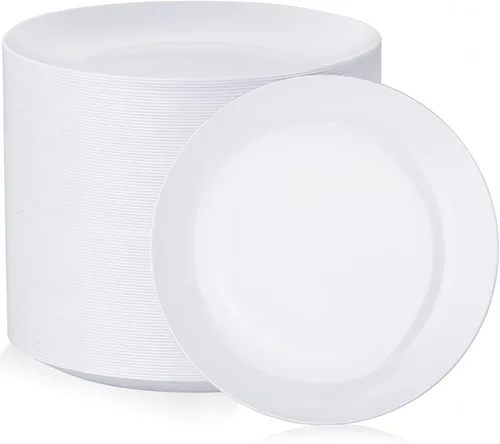 Miniatura 27 de Nervure - Juego de 100 platos de plástico desechables negros de 7.5 pulgadas, platos de postre negros desechables, platos de plástico dorado