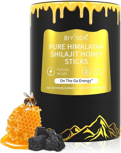Palitos de shilajit puros del Himalaya con miel orgánica, azafrán fáciles de consumir, 30 barras para aumentar la energía, inmune, 85+