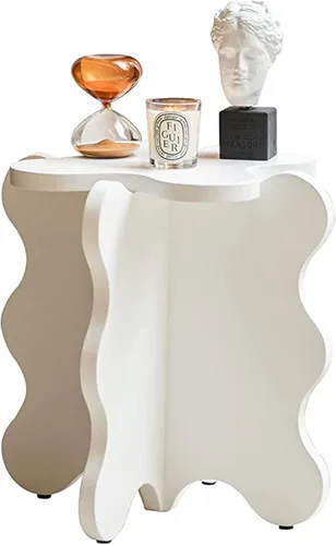 Miniatura 3 de HM&DX Mini mesa de centro de pétalos, mesa auxiliar de madera maciza con ondas de dibujos animados con patas en forma de X, mesas auxiliares