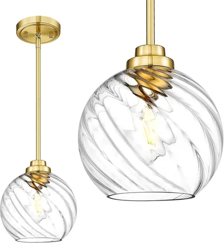 Miniatura 23 de Lámpara Colgante Moderna de Oro Pulido, Lámpara Colgante de Globo de 18 cm de Siglo Medio con Vidrio Transparente para Isla de Cocina, Comedor