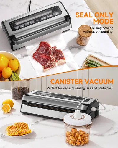 Miniatura 5 de Sellador al vacío automático de 95 KPa, sellador de alimentos 9 en 1 para alimentos secos/húmedos/líquidos, doble sellado térmico y bomba, incluye