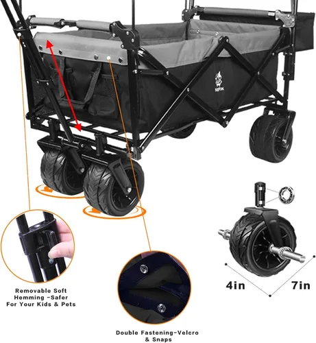 Miniatura 4 de Carro plegable con toldo extraíble y bolsa enfriadora, carrito plegable resistente con ruedas todo terreno de 4 pulgadas para campamento, playa