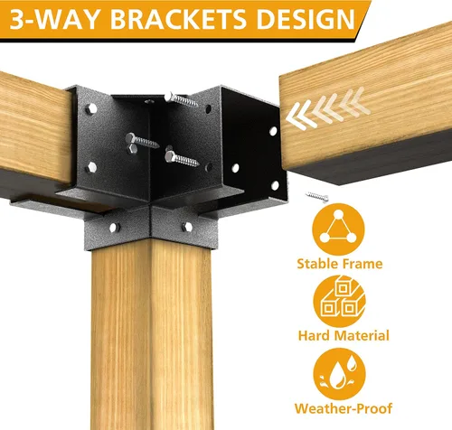 Miniatura 3 de Eapele Kit de pérgola Soportes de esquina para postes de madera de 4x4 (3.5 pulgadas x 3.5 pulgadas), acero recubierto en polvo, ángulo de 90° de 3